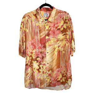 Vintage Jams World Hawaiian Shirt Large Y2k Floral Sunset Art Vacation Luau 90s